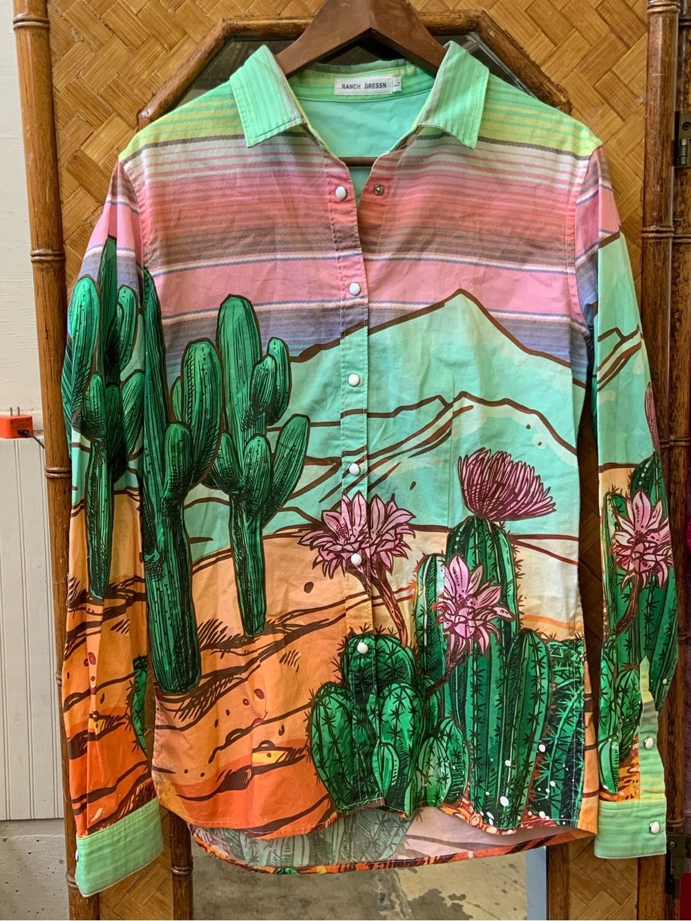 Ranch Dressn Mint & Coral Cactus Print Button-Down Shirt